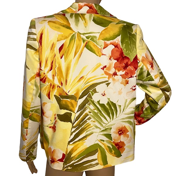 VINTAGE LINDA ALLARD FOR ELLEN TRACY PALM TROPICAL HAWAIIAN FLORAL BLAZER  SZ 8P - Picture 2 of 16
